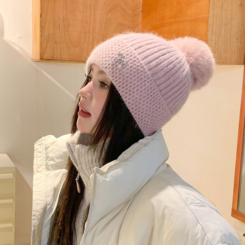 毛线帽女冬季加绒保暖护耳帽秋冬百搭时尚点钻毛球女帽套头针织帽,服饰配件/皮带/帽子/围巾,帽子,淘宝优惠券,粉丝福利购,淘宝优惠卷