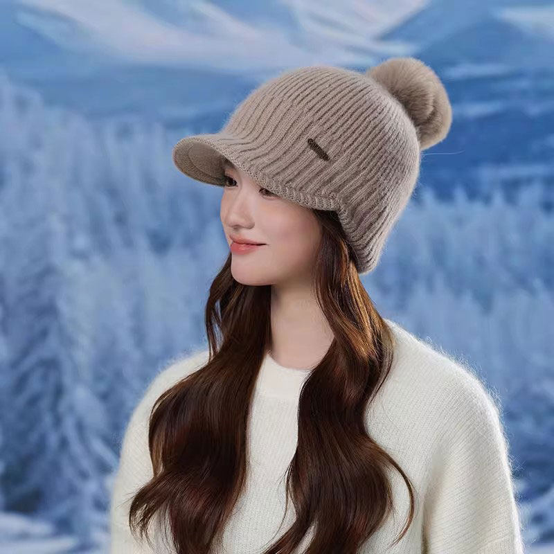 秋冬毛线帽女加厚可爱毛球鸭舌帽冬天出行透气保暖条纹针织包头帽,服饰配件/皮带/帽子/围巾,帽子,淘宝优惠券,粉丝福利购,淘宝优惠卷