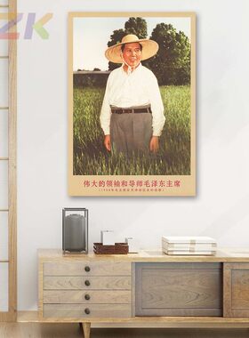 毛主席画像主席在天津农村视察复古宣传画客厅墙画书房装饰海报c7