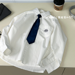 男童衬衫韩版2025新款学院风秋装纯棉衬衣春秋款儿童中大童上衣