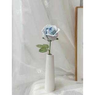 成品手工钩织高定仿真花束荔枝玫瑰花装饰品送老师朋友 家居插花