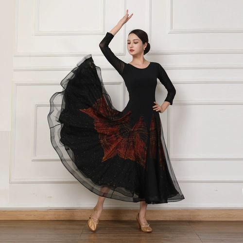 Новое осеннее платье для современных бальных танцев, юбка для бальных танцев, костюм для вальса, костюм для выступлений, большая юбка-качели