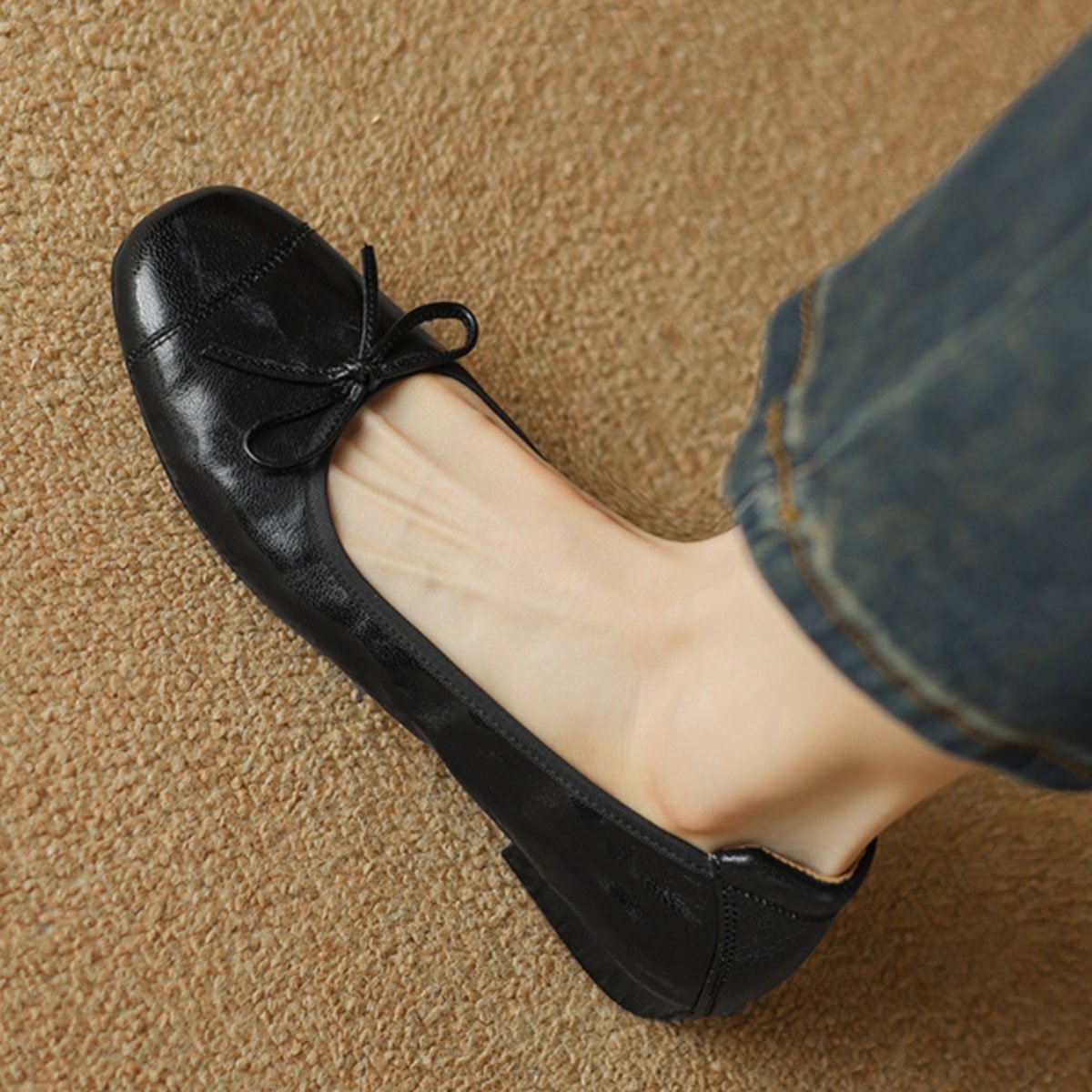浅口真皮单鞋女2025夏季新款法式蝴蝶结平底圆头一脚蹬软底奶奶鞋,女鞋,浅口单鞋,淘宝优惠券,粉丝福利购,淘宝优惠卷