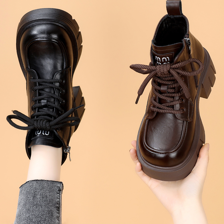 小个子粗跟时尚显脚小加绒马丁靴