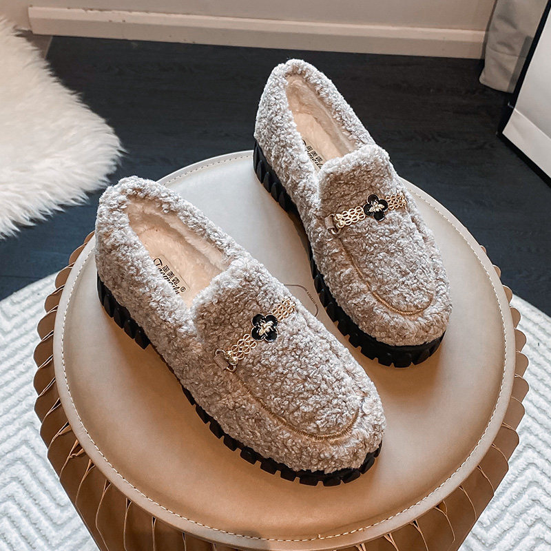 毛毛鞋女冬2025新款外穿高跟厚底羊羔毛豆豆鞋加绒棉瓢鞋大码女鞋,女鞋,乐福鞋（豆豆鞋）,淘宝优惠券,粉丝福利购,淘宝优惠卷