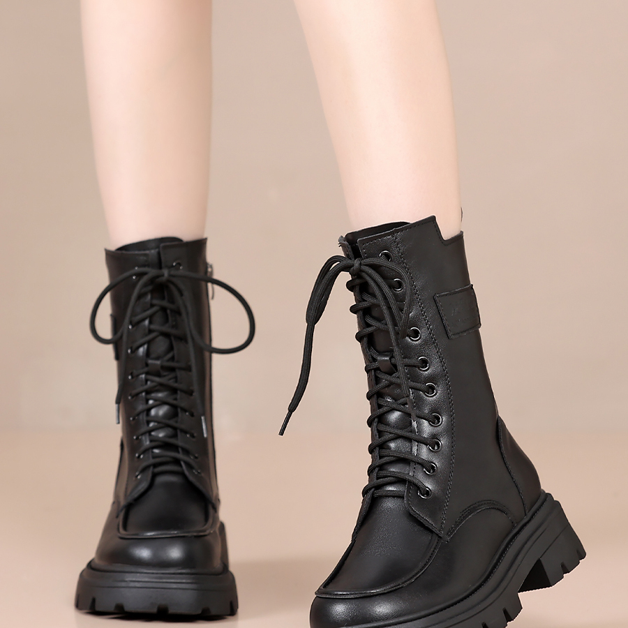 爆款加绒厚底机车靴增高保暖短靴