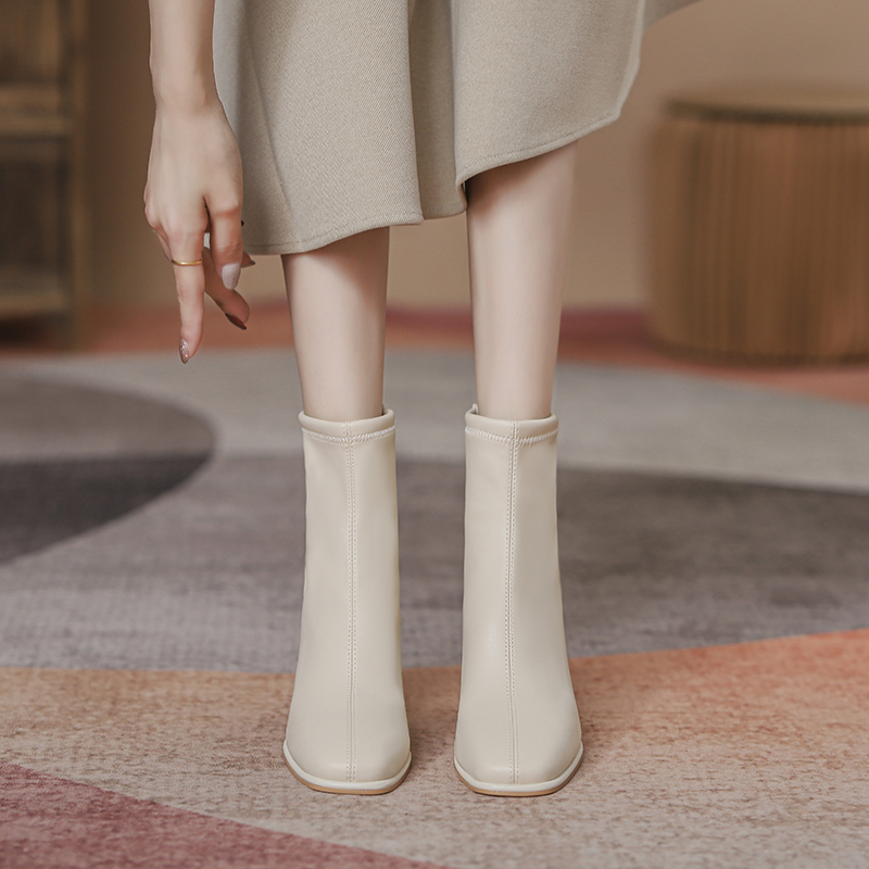 粗高跟加绒韩版方头增高马丁靴