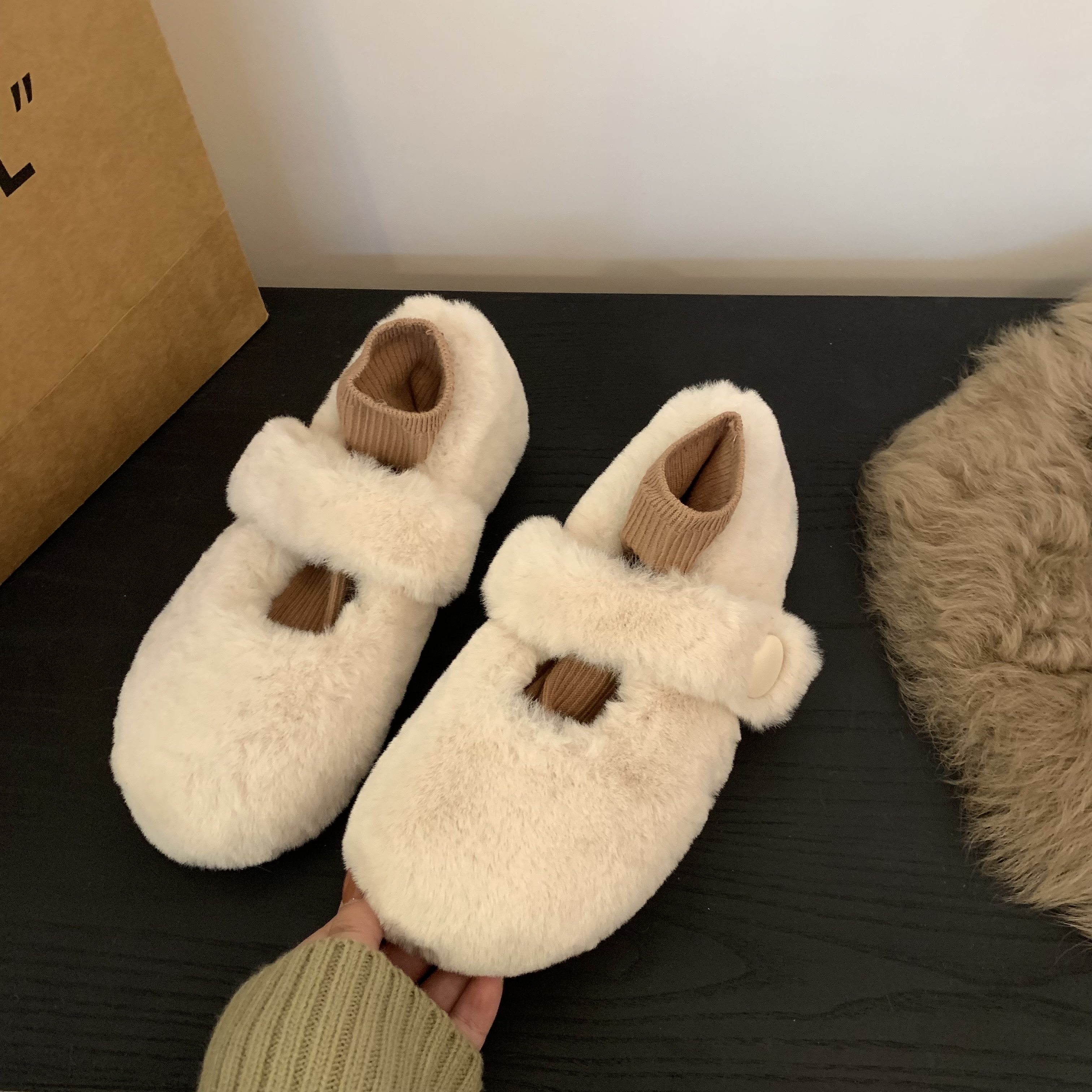 法式米白色毛毛鞋女配裙子玛丽珍单鞋2025年冬季新款加绒外穿棉鞋,女鞋,棉鞋,淘宝优惠券,粉丝福利购,淘宝优惠卷