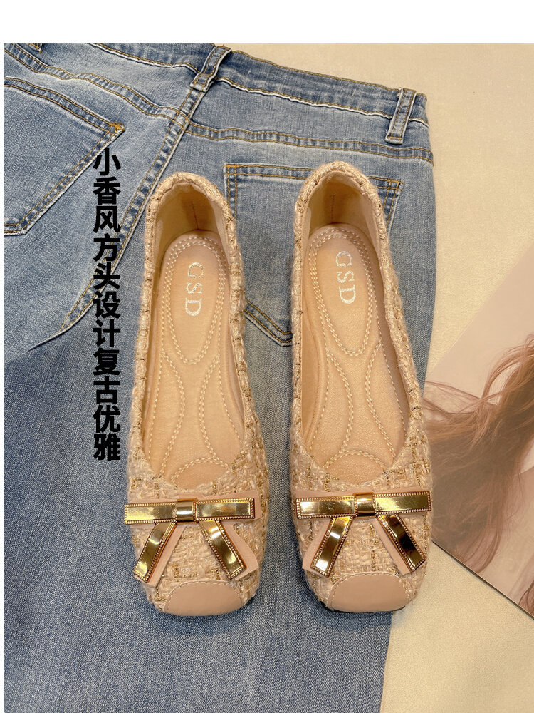 平底小香风单鞋女真皮2025年春季新款方头软底晩晚鞋时尚法式瓢鞋,女鞋,浅口单鞋,淘宝优惠券,粉丝福利购,淘宝优惠卷