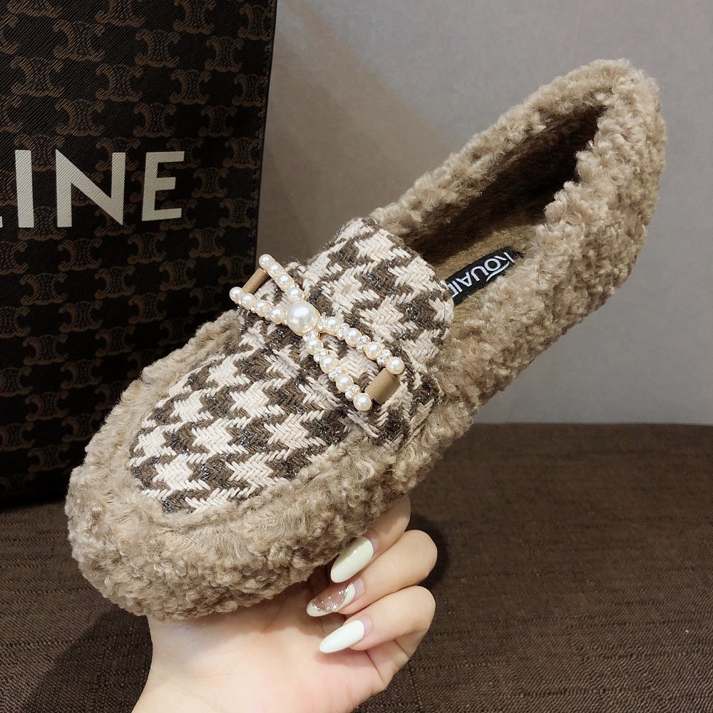 潮牌毛毛鞋女外穿2025冬季新款韩版百搭加绒保暖豆豆鞋厚底棉瓢鞋,女鞋,乐福鞋（豆豆鞋）,淘宝优惠券,粉丝福利购,淘宝优惠卷