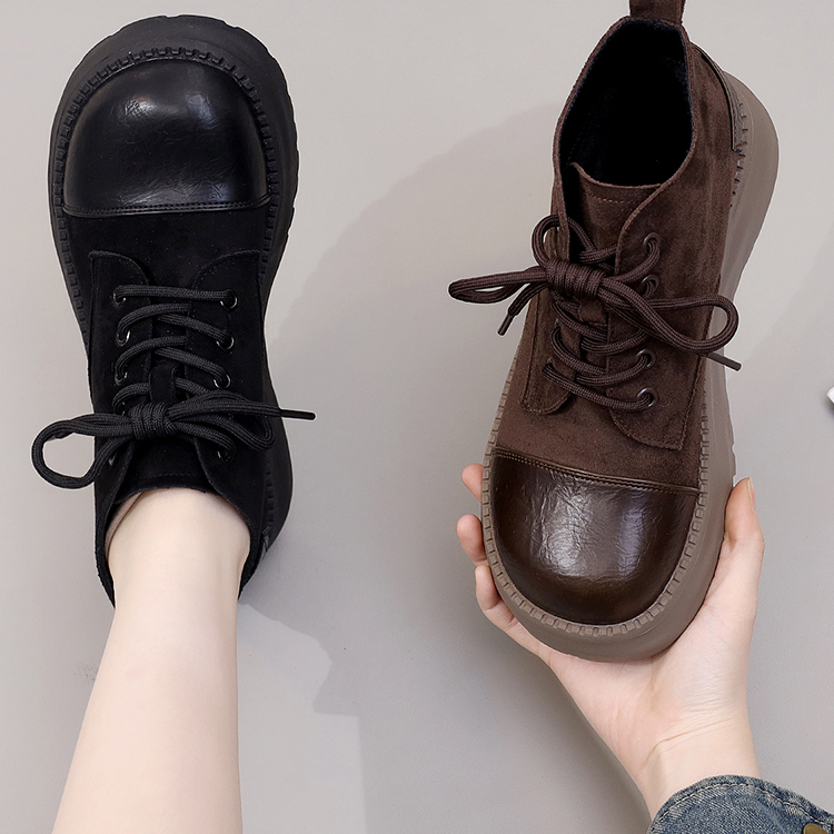 厚底舒适百搭系带加绒增高短靴