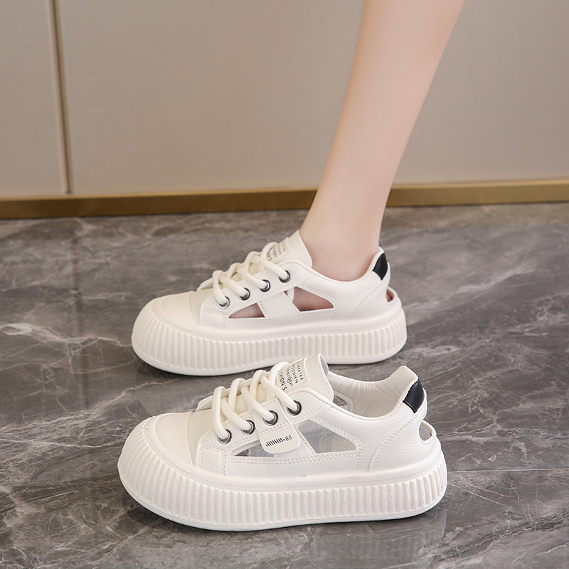 镂空真皮百搭小白鞋女2025夏季新款圆头板鞋平底包头休闲运动凉鞋,女鞋,时尚休闲鞋,淘宝优惠券,粉丝福利购,淘宝优惠卷