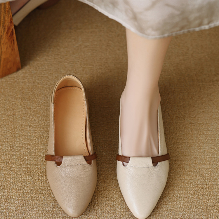 法式复古真皮单鞋女2025夏季新款百搭低跟船鞋尖头软底浅口奶奶鞋,女鞋,浅口单鞋,淘宝优惠券,粉丝福利购,淘宝优惠卷