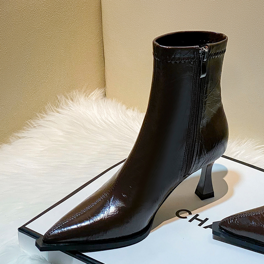 新款高跟单靴加绒法式显脚瘦瘦靴