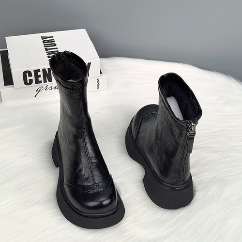 休闲单靴英伦风厚底时尚加绒短靴