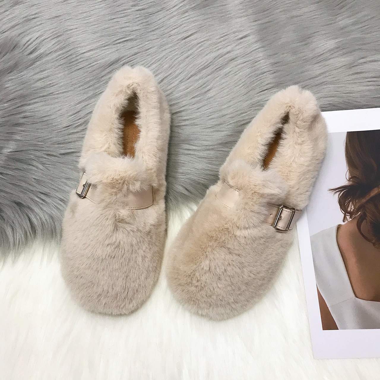 爆款毛毛鞋女2025年冬季新款棉鞋皮带扣厚底加绒水貂毛外穿豆豆鞋,女鞋,乐福鞋（豆豆鞋）,淘宝优惠券,粉丝福利购,淘宝优惠卷