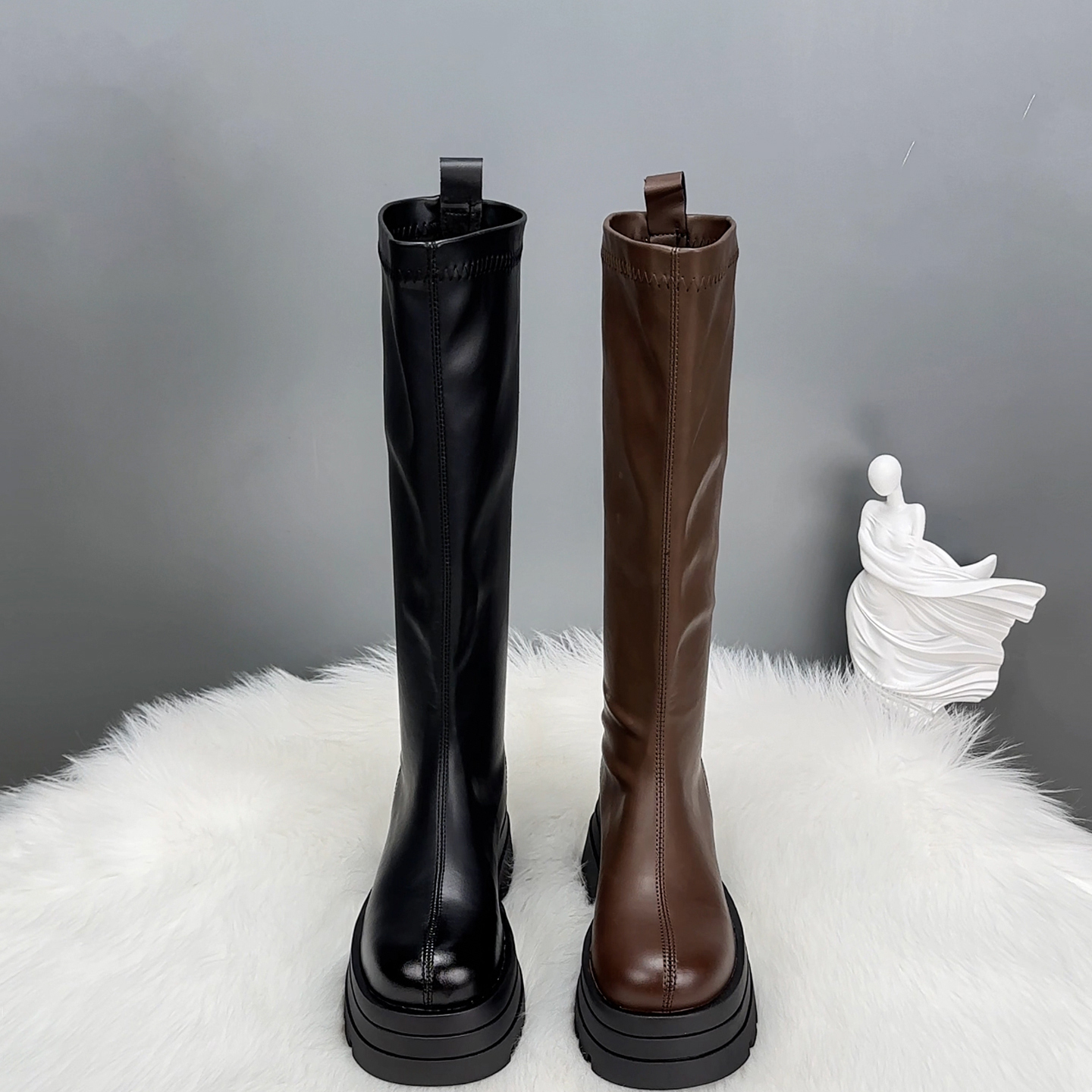 显瘦增高小个子高筒靴加绒骑士靴