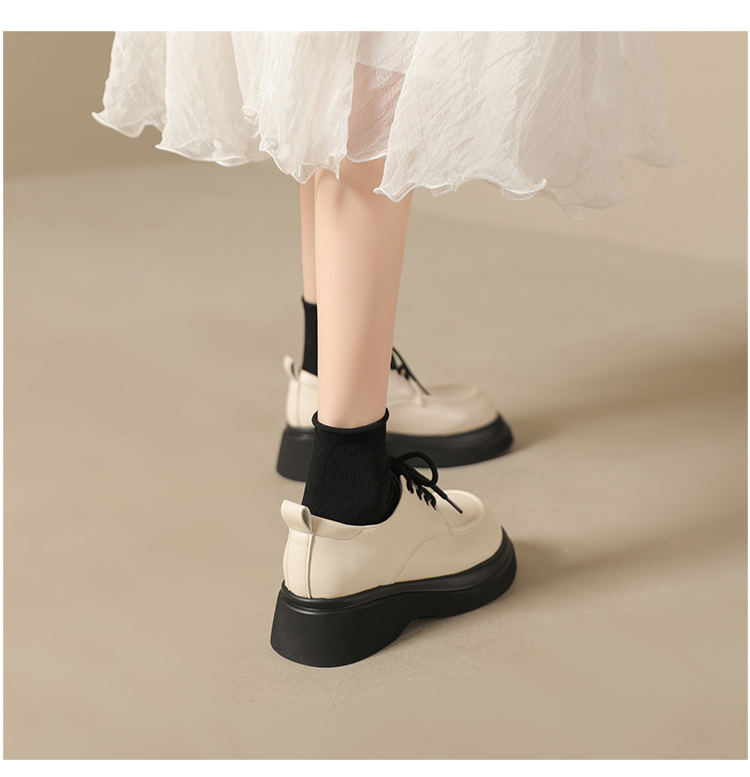 单鞋法式休闲松糕系带真皮乐福鞋