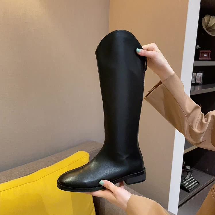 西部牛仔靴女真皮2025秋冬新款V口方头长筒靴舒适加绒高筒骑士靴,女鞋,骑士靴,淘宝优惠券,粉丝福利购,淘宝优惠卷