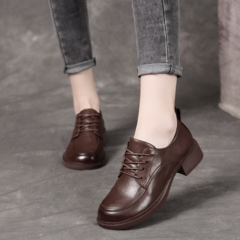 英伦风真皮小皮鞋女2026春季新款单鞋棕色系带平底软底休闲乐福鞋,女鞋,深口单鞋,淘宝优惠券,粉丝福利购,淘宝优惠卷