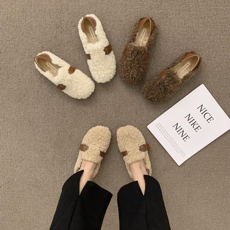 平底外穿毛毛鞋女2025秋冬季新款棉鞋羊羔毛保暖一脚蹬加绒豆豆鞋,女鞋,棉鞋,淘宝优惠券,粉丝福利购,淘宝优惠卷