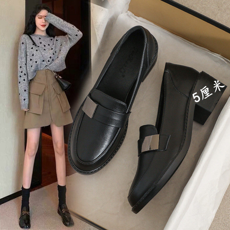 高跟真皮小皮鞋女2025春季新款职业工作鞋英伦黑色软底舒适乐福鞋,女鞋,深口单鞋,淘宝优惠券,粉丝福利购,淘宝优惠卷