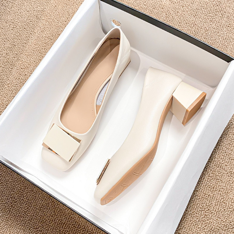 真皮单鞋女2025夏季新款奶奶鞋气质方头浅口中跟粗跟休闲大码瓢鞋,女鞋,浅口单鞋,淘宝优惠券,粉丝福利购,淘宝优惠卷