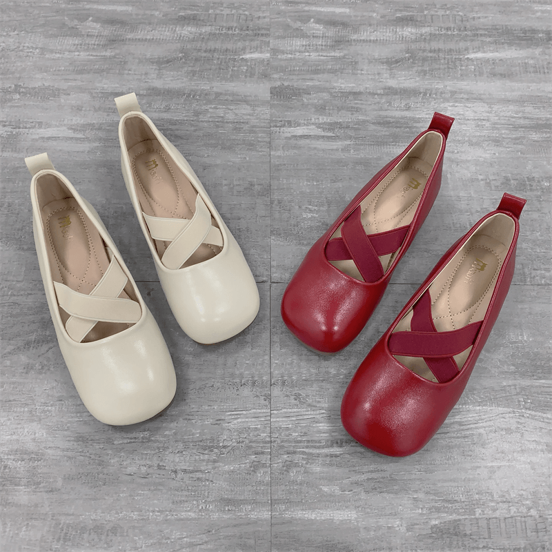 韩版交叉带单鞋女真皮2025年春季新款浅口奶奶鞋方头平底芭蕾舞鞋,女鞋,浅口单鞋,淘宝优惠券,粉丝福利购,淘宝优惠卷