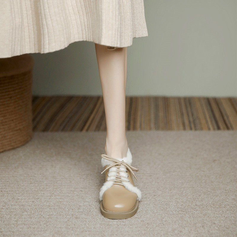 毛毛鞋女外穿2025秋冬新款厚底加绒乐福鞋圆头真皮软底舒适小皮鞋,女鞋,深口单鞋,淘宝优惠券,粉丝福利购,淘宝优惠卷