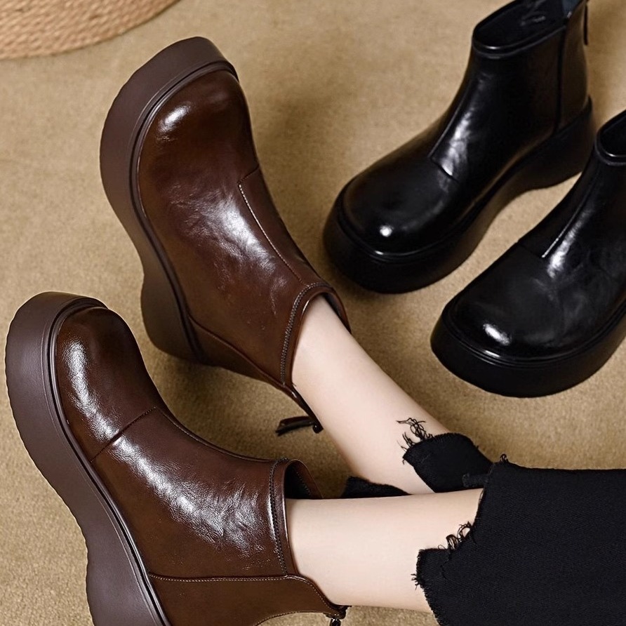 松糕底复古百搭小个子加绒马丁靴