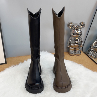 真皮不过膝长筒靴女2026秋冬季 厚底小个子高筒百搭加绒骑士靴 新款