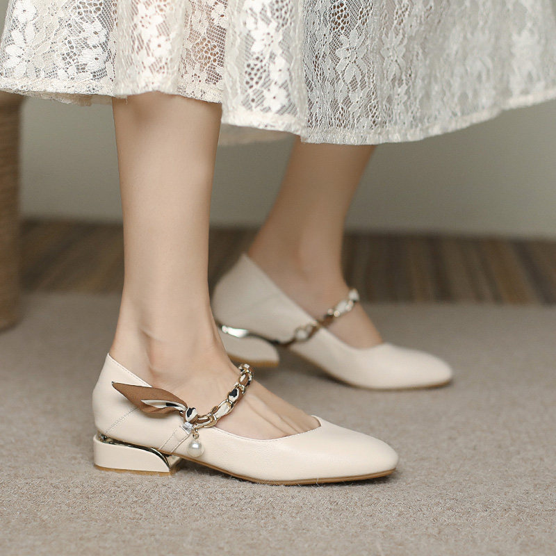 伴娘鞋女低跟2025春季新款不累脚法式单鞋真皮晚晚风温柔玛丽珍鞋,女鞋,浅口单鞋,淘宝优惠券,粉丝福利购,淘宝优惠卷