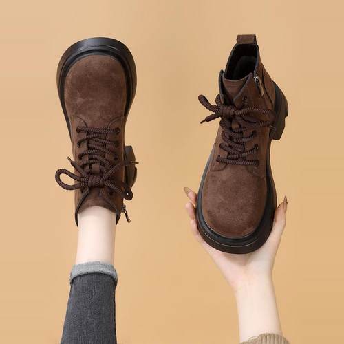 真皮磨砂皮休闲工装短靴冬季加绒