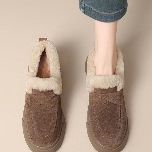 真皮加绒保暖棉鞋爆款厚底毛毛鞋