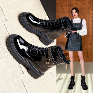 漆皮炸街帅气机车加绒短靴 时尚 英伦风马丁靴女2025秋冬季 加绒爆款