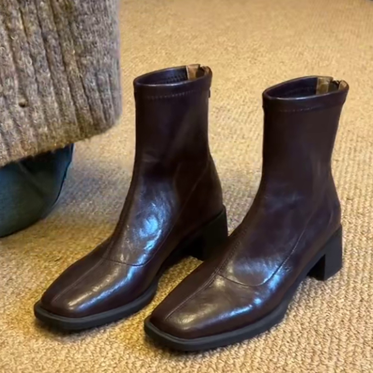 加绒小踝靴复古真皮瘦瘦马丁靴