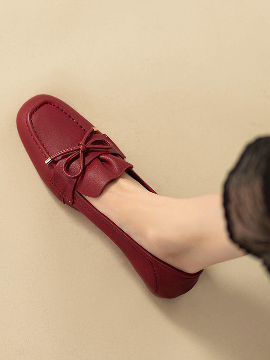 真皮小皮鞋女2025春季新款乐福鞋英伦风圆头蝴蝶结平底舒适豆豆鞋,女鞋,乐福鞋（豆豆鞋）,淘宝优惠券,粉丝福利购,淘宝优惠卷