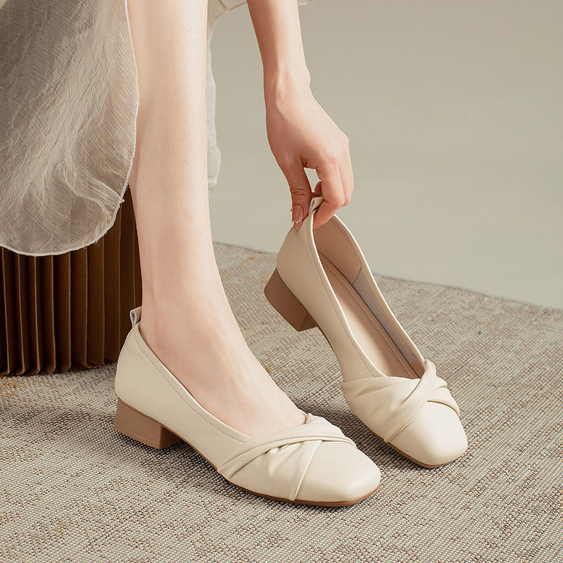 真皮单鞋女2025夏季新款奶奶鞋休闲浅口平底软底法式配裙子豆豆鞋,女鞋,浅口单鞋,淘宝优惠券,粉丝福利购,淘宝优惠卷