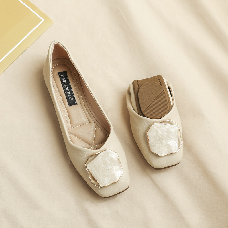 真皮单鞋女2025春夏新款百搭时尚方头浅口平底软底气质舒适奶奶鞋,女鞋,浅口单鞋,淘宝优惠券,粉丝福利购,淘宝优惠卷