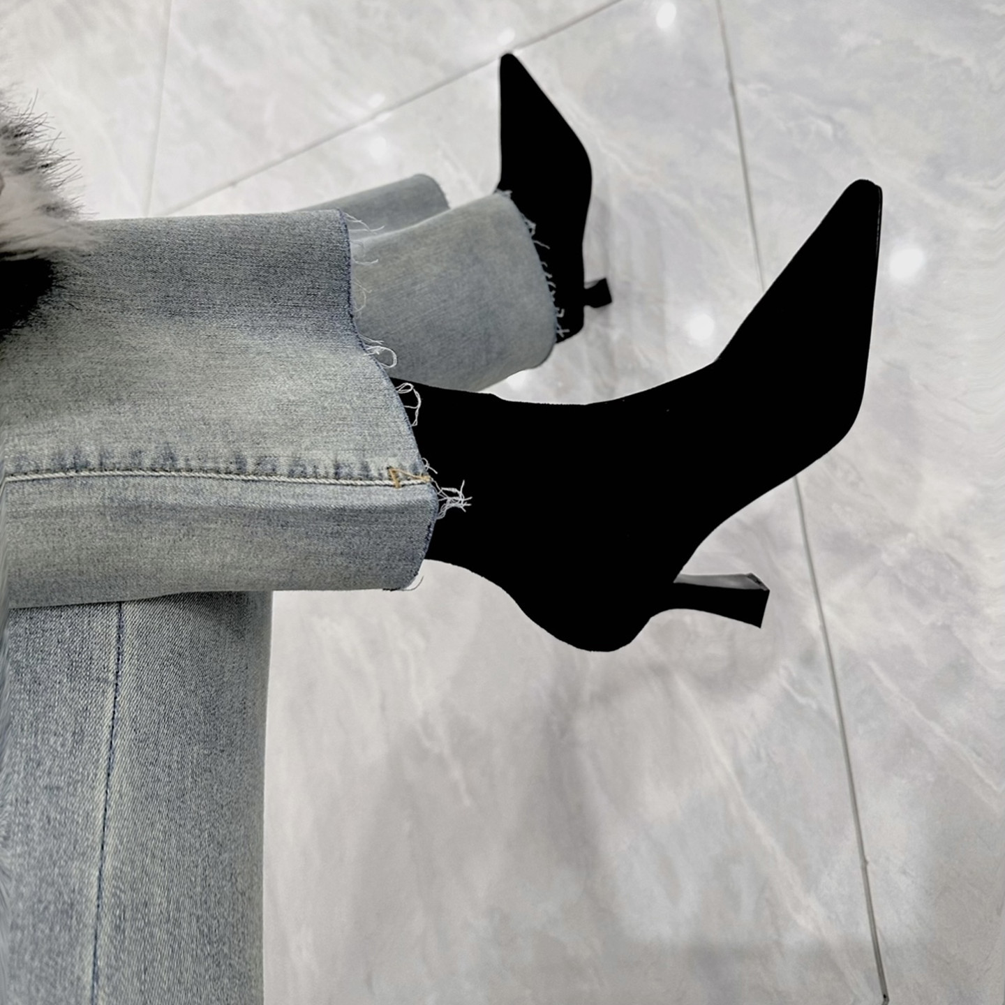 法式瘦瘦靴百搭加绒细跟弹力袜靴