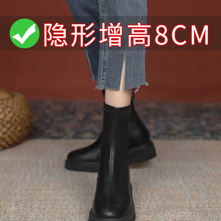 小个子弹力瘦瘦靴加绒后拉链短靴