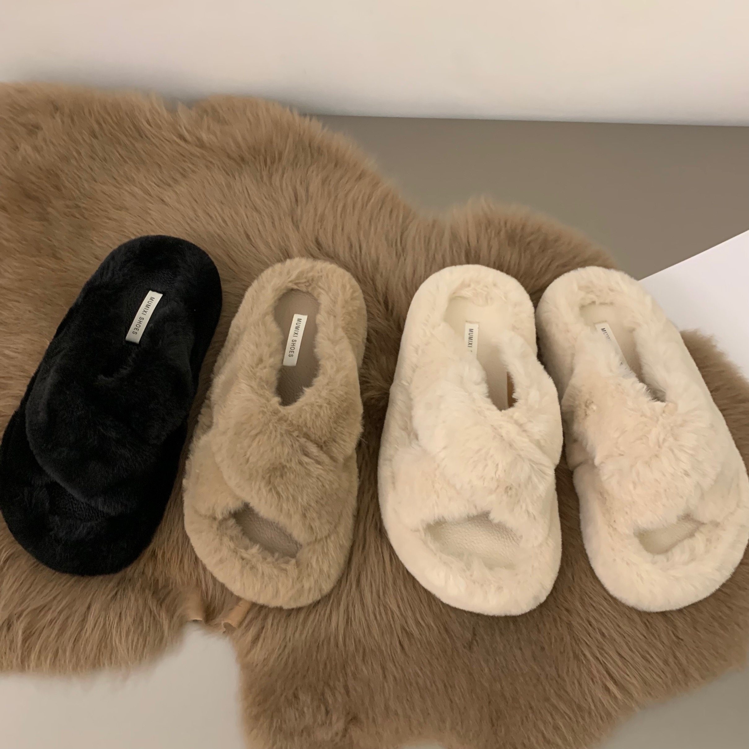 休闲毛毛鞋女2025冬季新款时尚踩屎感网红厚底交叉家居外穿棉拖鞋,女鞋,毛毛鞋,淘宝优惠券,粉丝福利购,淘宝优惠卷