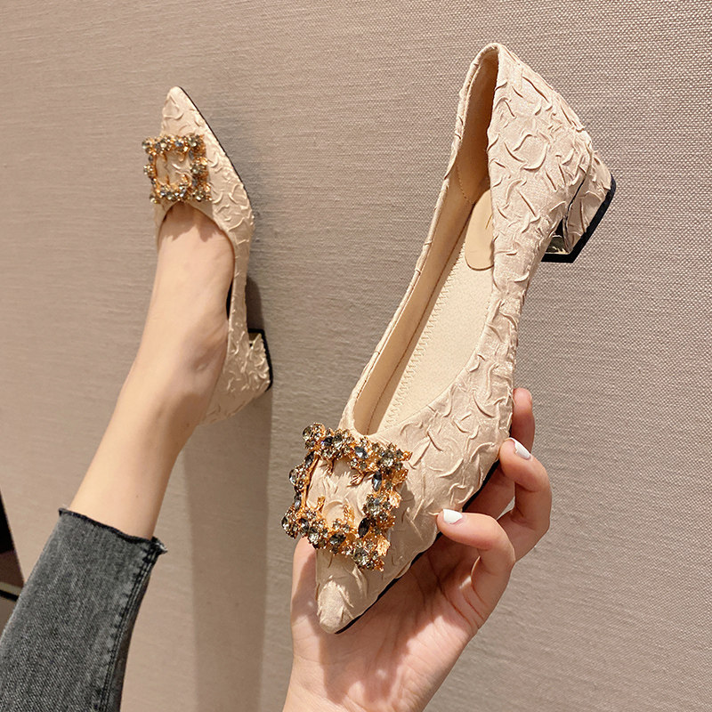 真皮单鞋女2025春季新款晚晚风温柔软底尖头中粗跟浅口百搭豆豆鞋,女鞋,浅口单鞋,淘宝优惠券,粉丝福利购,淘宝优惠卷