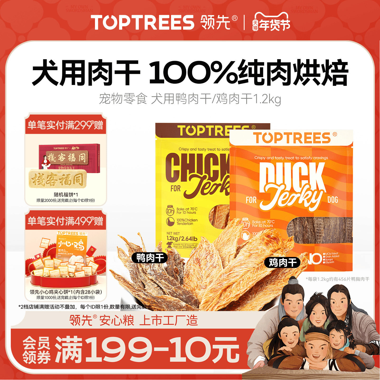 新品领先犬用肉干鸡鸭胸肉片宠物狗零食幼犬训练奖励磨牙棒1200g