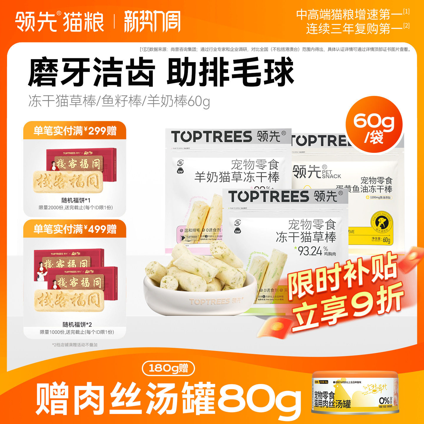 领先冻干猫草棒羊奶棒宠物磨牙棒洁齿饼干成幼猫咪零食鸡肉排毛球