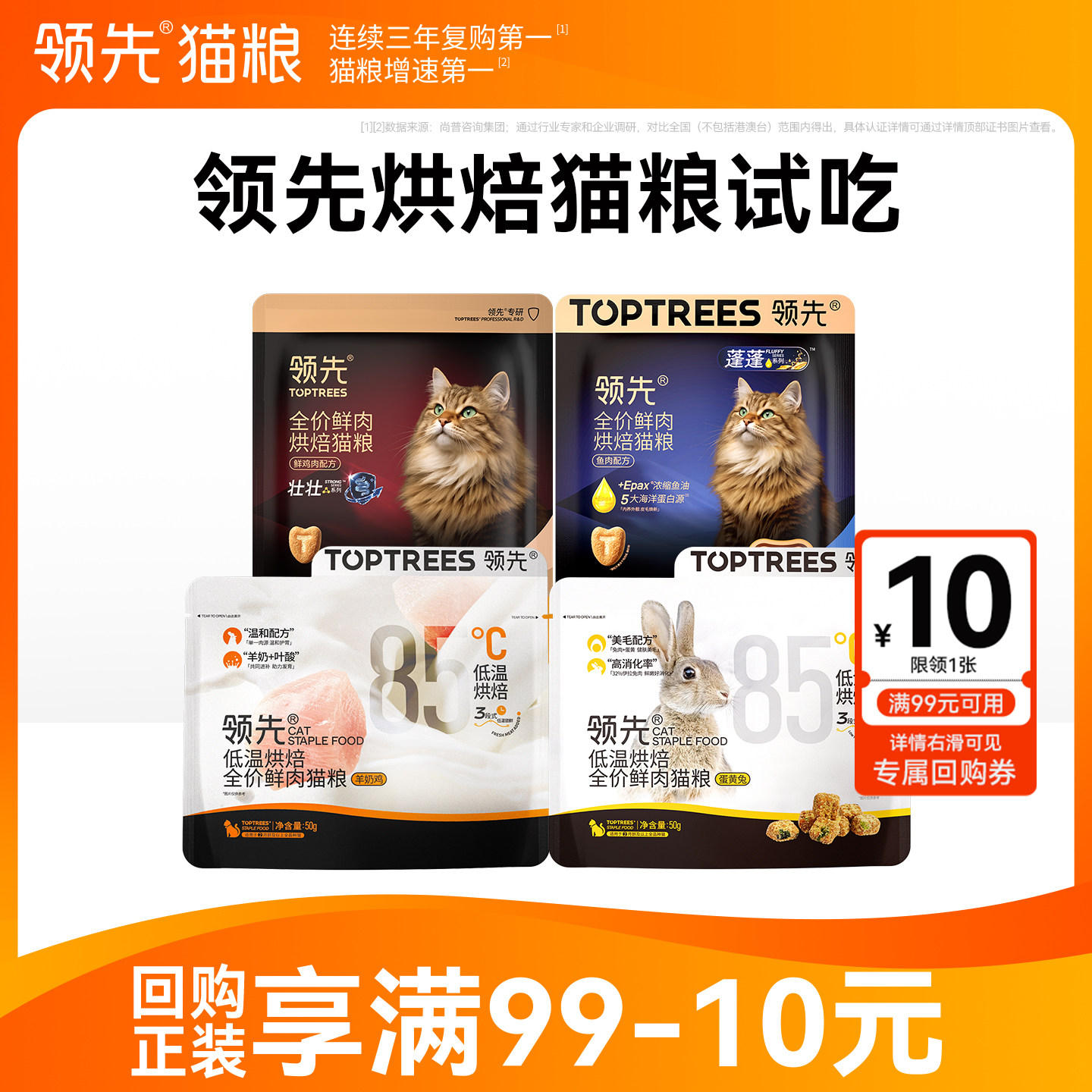 【尝鲜】领先烘焙猫粮成幼猫试吃蛋黄兔肉全价羊奶鸡蓬蓬袋猫粮