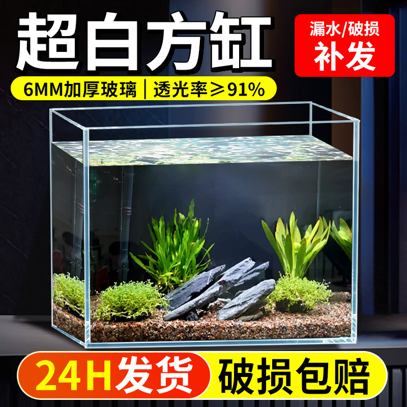 鱼缸造景客厅小型玻璃缸2025新款生态鱼缸金晶超白鱼缸30/40方缸