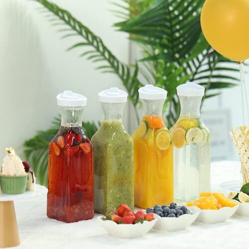 1.5L透明冷水壶牛奶果汁果茶凉水壶带密封盖广口pet瓶塑料容器
