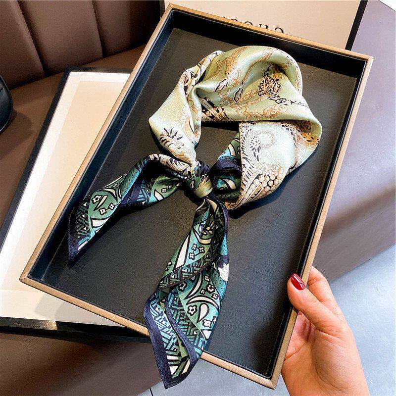 自留款！显白墨绿真丝围巾女韩版百搭秋冬季桑蚕丝丝巾70中方巾