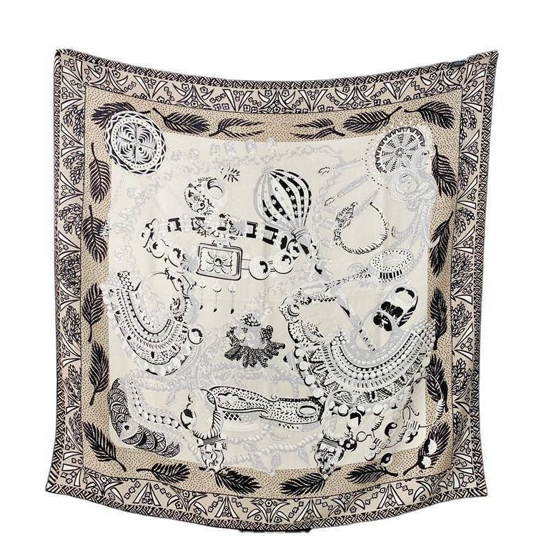 埃及权杖140真丝大方巾简约黑白